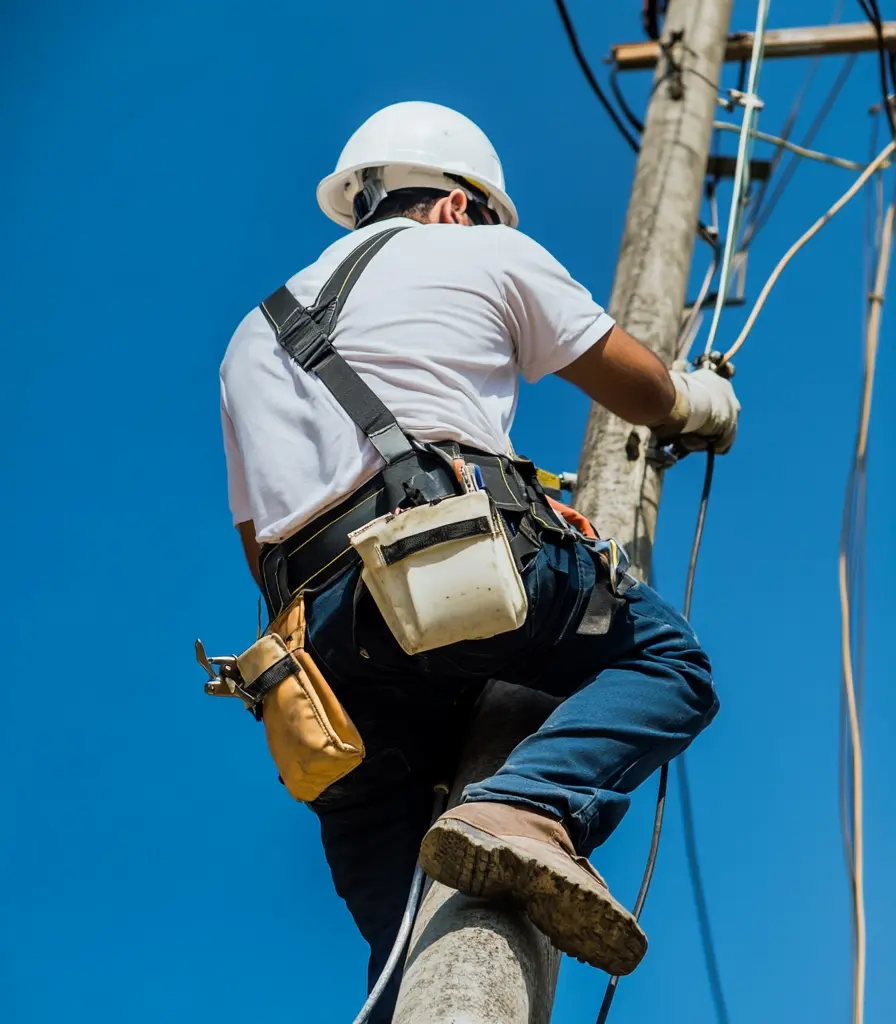 Installateur auf Telefonmast